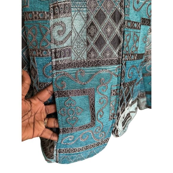 Dressbarn Blue & Black Textured Jacket Size 3XL Tribal Print Blazer - Picture 3 of 10
